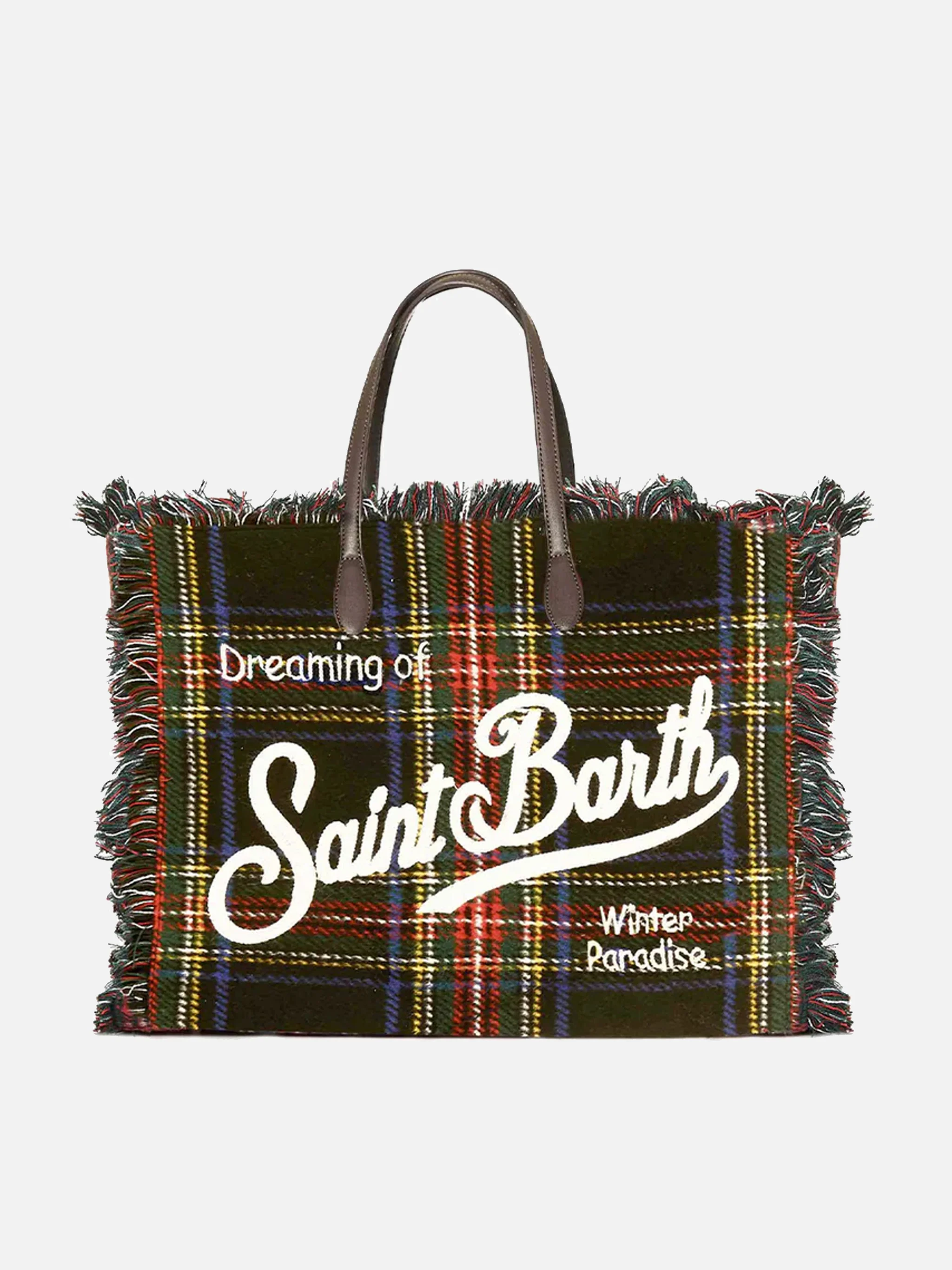 Vanity Wooly Blue Tartan Shoulder Bag with Embroidered Logo & Eco Leather Handles | MC St Barth MC2 Saint Barth