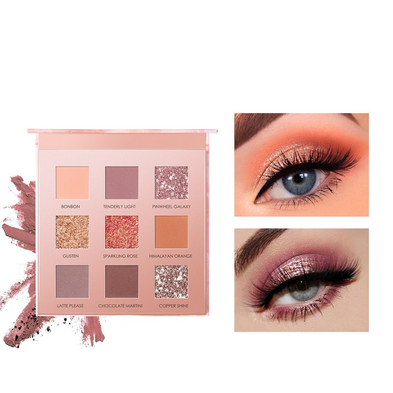 Palette di ombretti Sunrise a 9 colori, tonalità lisce e altamente pigmentate, ombretto glitterato