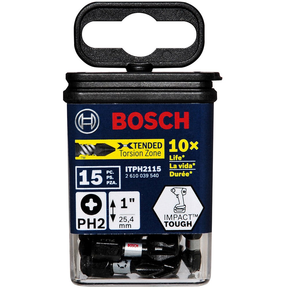 BOSCH PH2 x 25 mm Kreuzschlitzschraubendreher-Bit – IMPACT TOUGH – 15 Stück