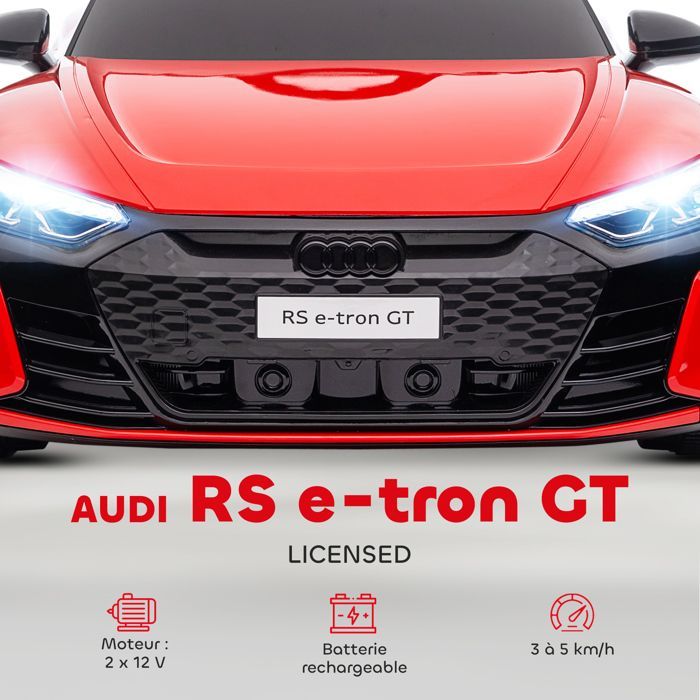 Coche eléctrico - HOMCOM - Audi RS E-tron GT de 12 V con licencia para niños, control remoto con sonidos - PP - rojo