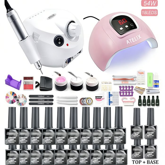 Set de Nail Art pour débutants Plus 20couleurs 8ml  - ATELIX -  Lampe Uv A Vernis Lampe Uv De Manucure Onglerie Electromenager outil