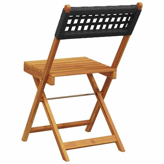 Chaises de jardin pliantes - vidaXL - Lot de 8 - Noir - Poly rotin - Bois d'acacia massif - 41x52,5x80 cm