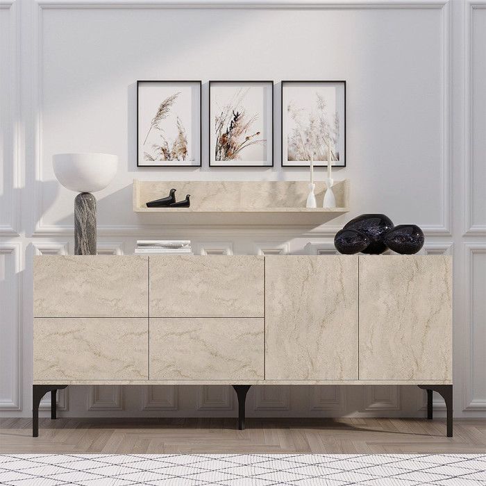 Buffet en bois avec étagère murale 