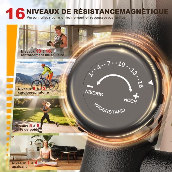 Vélo Elliptique - DSKEUZEEW - 10 kg - Résistance Magnétique 16 Niveaux - Écran LCD - Noir/Rouge