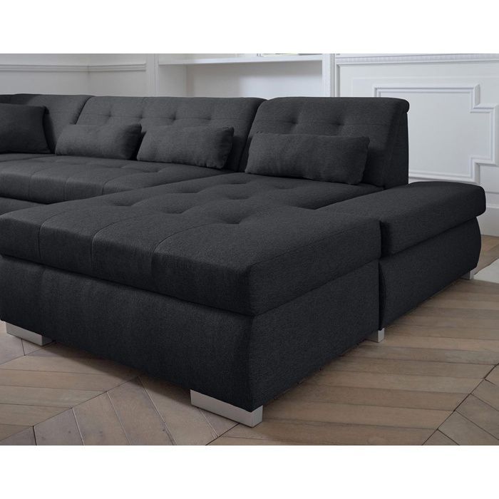 Vermont - Sofá panorámico de esquina izquierda - 7 plazas - XXL - Negro
