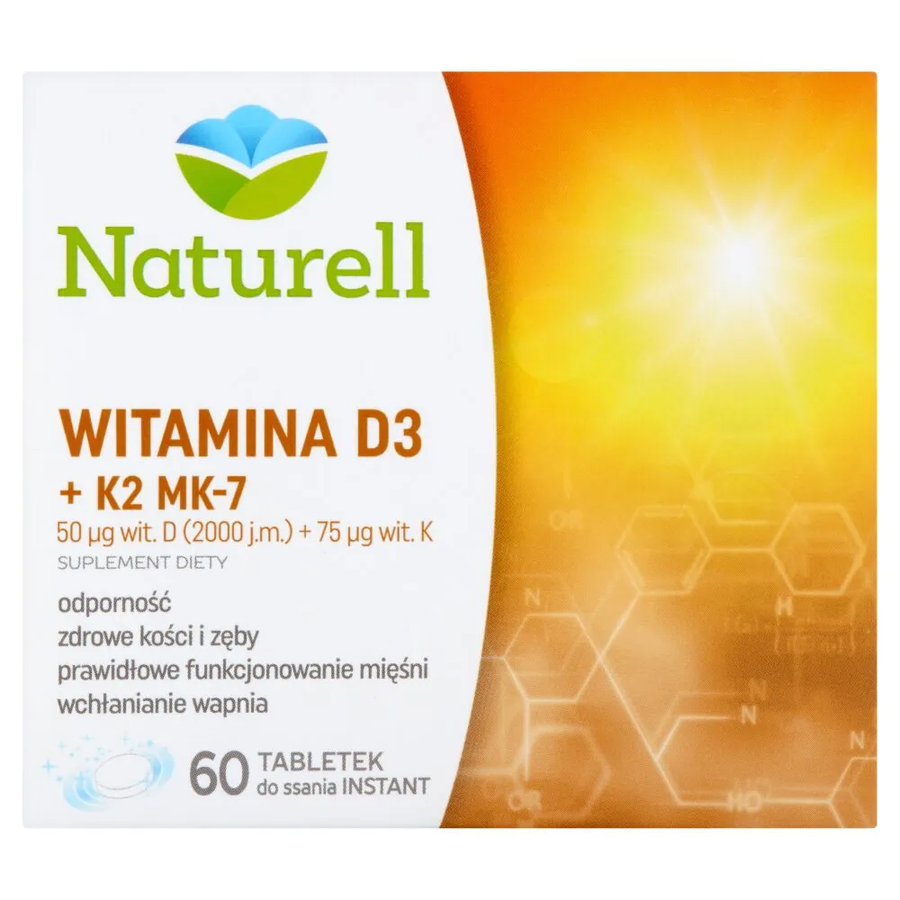 Naturell Witamina D3 + K2 MK-7, 2000 j.m. + 75 mcg, Tabletki do ssania instant