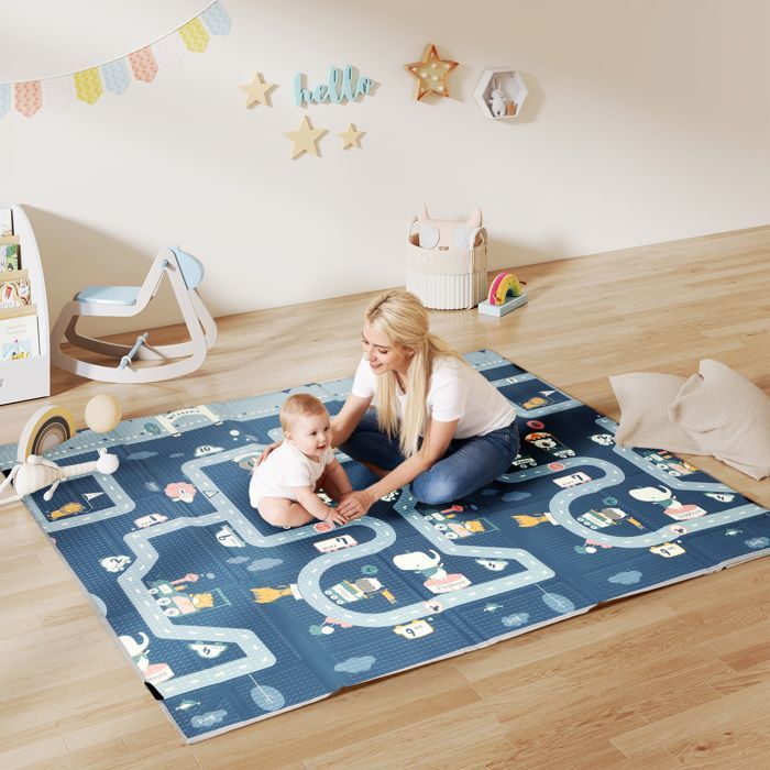 Alfombra de juegos para bebés - AIYAPLAY - plegable y reversible - fabricada en espuma XPE gruesa - 202 x 180,5 x 1 cm - multicolor