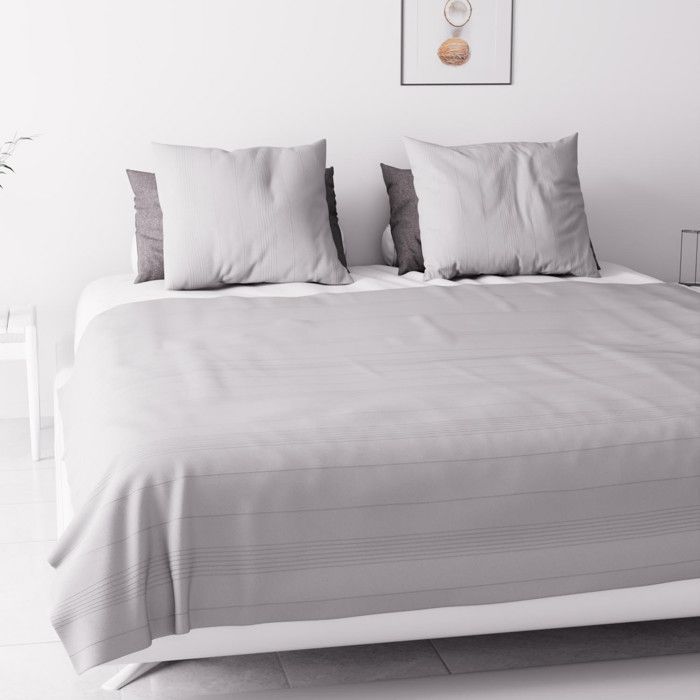 Jeté de lit - Soleil d'Ocre - Adèle - 240x220 cm - 70% coton - Gris - Fines rayures