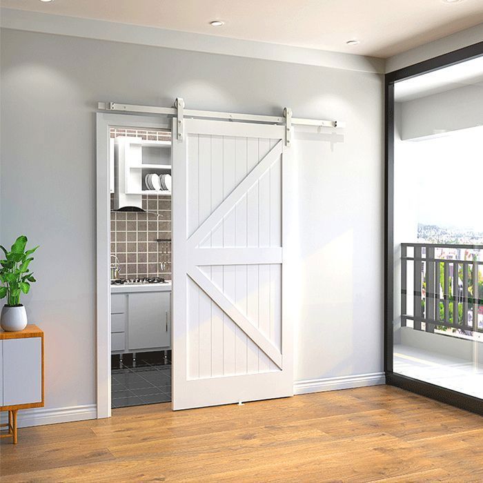 Herrajes sencillos para puerta corredera de granero con riel colgante y rodillos - YIYI - 200 cm - Blanco