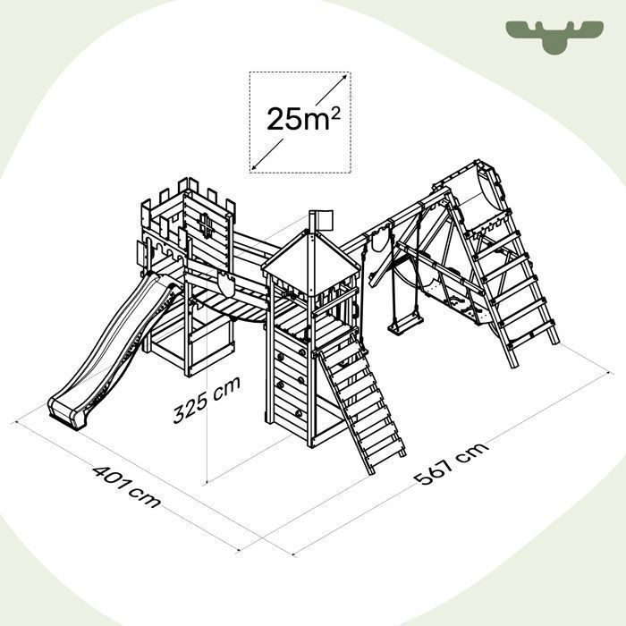 Tour de jeux bois FATMOOSE RiverRun Royal XXL avec SurfSwing, toboggan 220 cm vert pomme et pont suspendu – 10 ans de garantie*