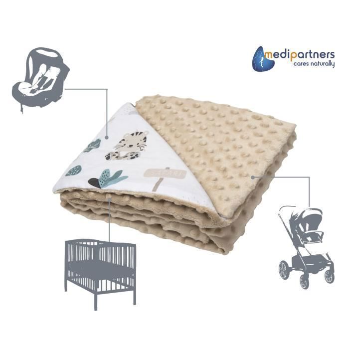 Couverture pour Bébé et Enfant Medi Partners 100% Coton et Polyester Minky Bilatéral Doux Multifonctionnel 75x100 cm, Zoo