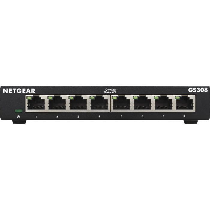 Switch Ethernet metálico NETGEAR GS308-300PES com 8 portas Gigabit (10/100/1000)
