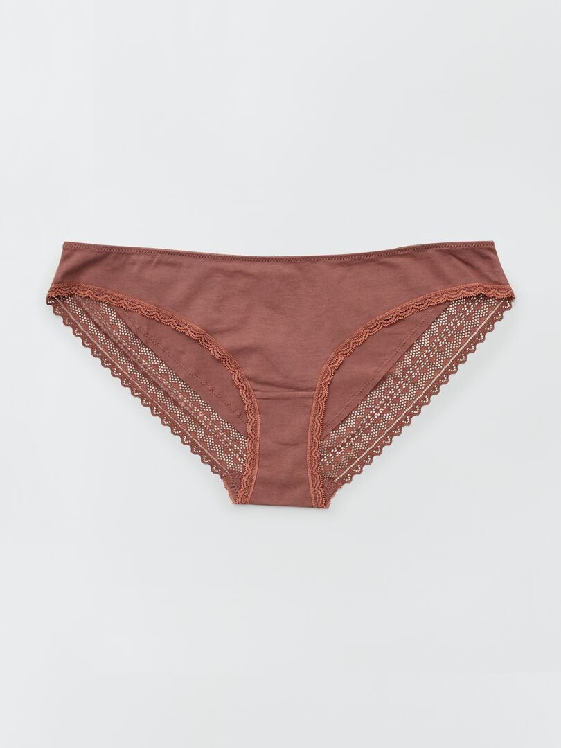 Set van 3 katoenen kanten slipjes - BEIGE