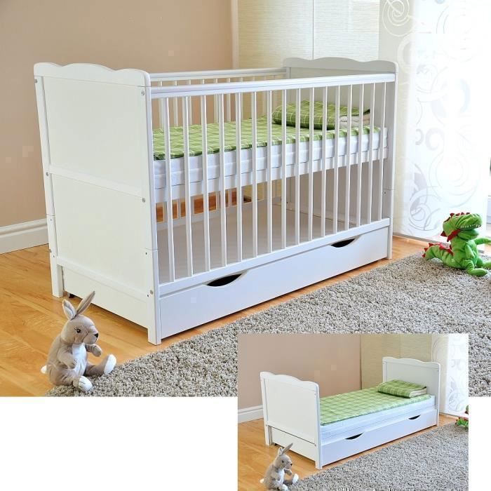 Omvormbaar babybedje met aloë vera-matras, veiligheidshekjes, in hoogte verstelbaar, 120 x 60 cm - Wit