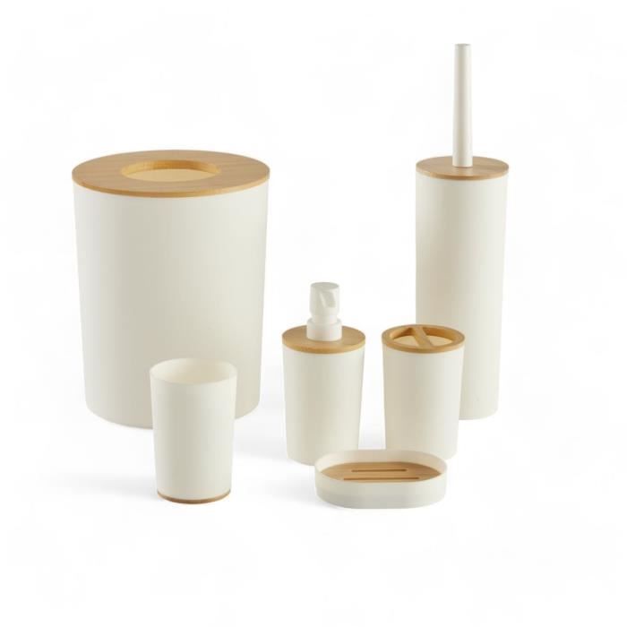 Lot de 6 acc SDB - TODAY - UTILITY - Dist savon, gobelet, porte-brosse à dents, porte savon, brosse WC, poubelle - White