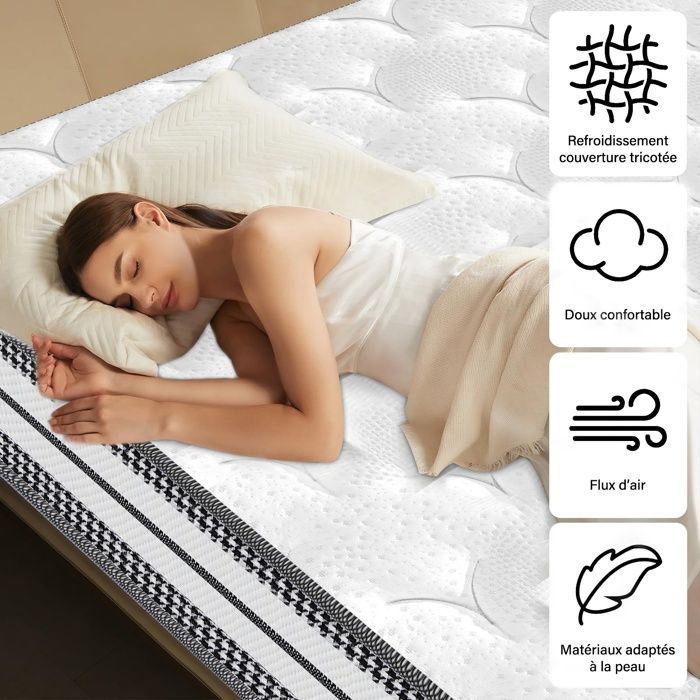 Colchón de 90x200 cm - Grosor 25 cm | Híbrido - Muelles ensacados + espuma viscoelástica - Firmeza media | Certificado Oeko-Tex®