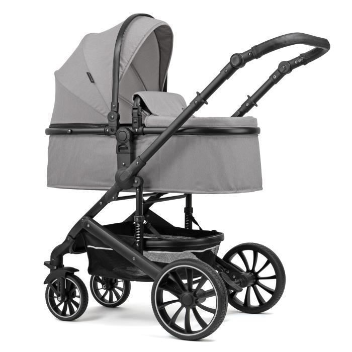 Carrinho de Bebê Pixini Kalani 3 em 1 - Até 22 kg - Carrinho, Alcofa, Cadeirinha para Auto, Bolsa e Diversos Acessórios - Preto/Cinza