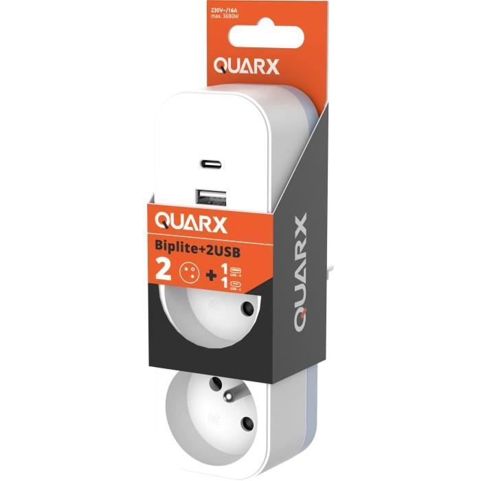 Biplite - QUARX - 2P 16A - Avec USB-A et USB-C, conforme NF