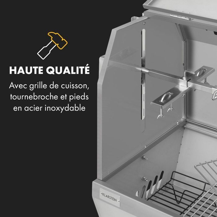 Houtskoolbarbecue - Klarstein Sauenland Pro XL speenvarkengrill - Houtskoolrotisserie - Draaiend spit - Zilver