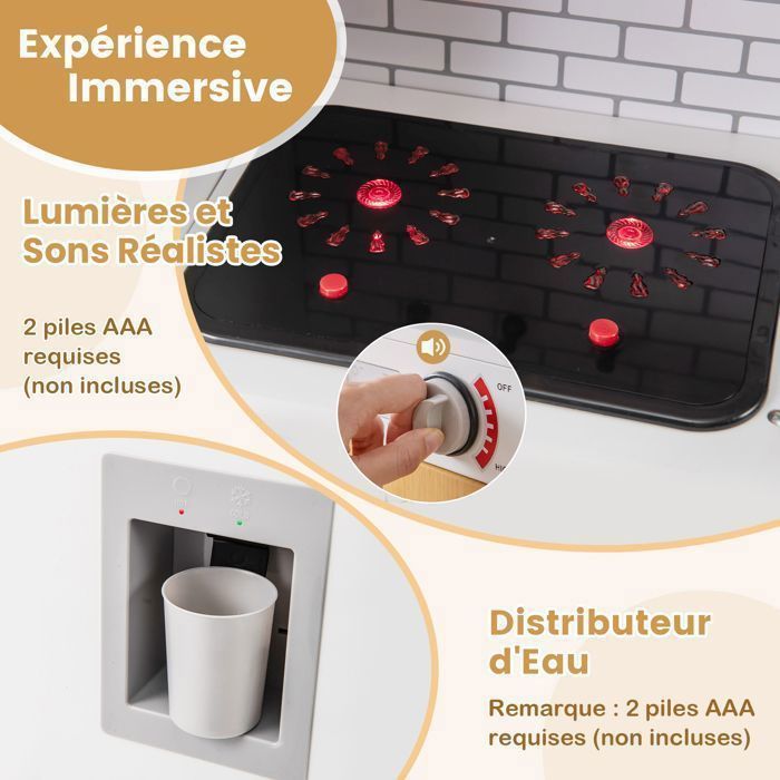 Cocina infantil COSTWAY - A partir de 3 años - Sonidos y luces - Accesorios incluidos - Espacio de almacenamiento - Centro de juegos multiusos - 82 x 25 x 80,5 cm