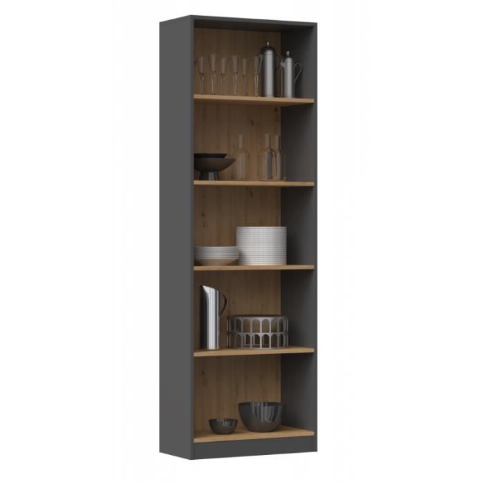 FLORENCIA - Librería de 5 baldas - Dimensiones 182x80x30 cm - Unidad de almacenamiento de libros - Gris y roble 80x30x181