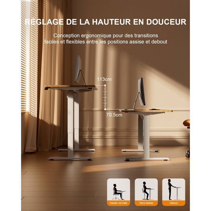Scrivania elettrica HLONONE regolabile in altezza, 120 x 60 cm, con presa di corrente integrata e porta USB, colore legno.