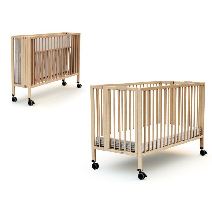AT4 - FLOW Folding Wooden Baby Cot 60 x 120 cm Varnished Beech - One Size