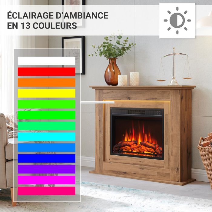 Cheminée électrique BALDERIA Finn - Cheminée sur pied, chauffage 2000 W - Chêne foncé