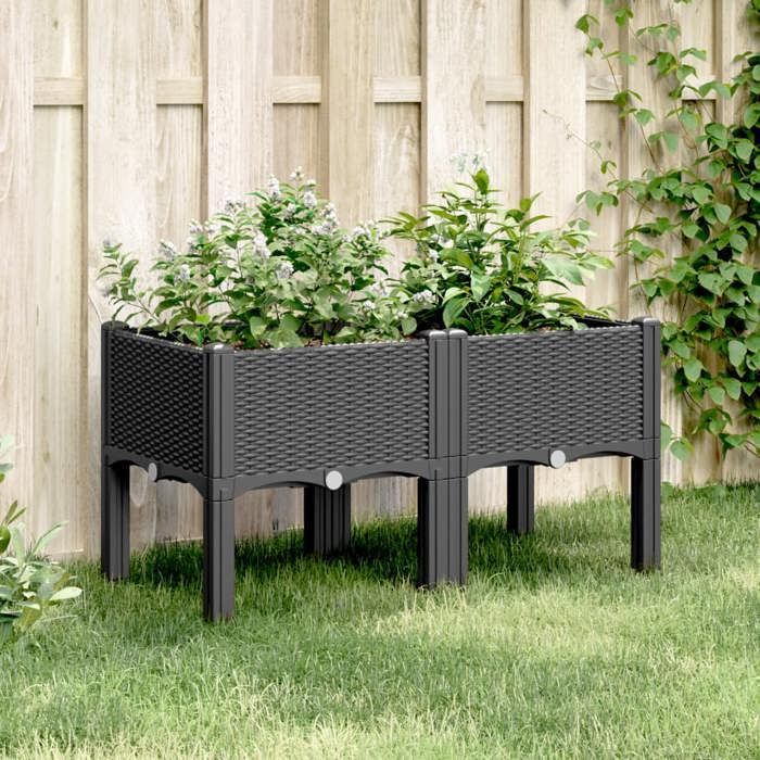 vidaXL Macetero con patas, jardinera elevada, maceta para jardín, patio, terraza, exterior, negro 367893