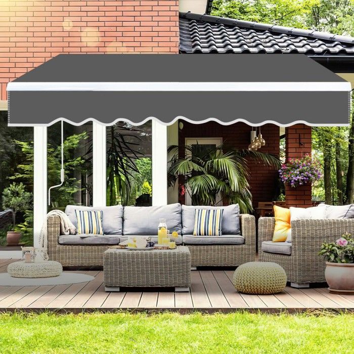 Toldo para balcón o terraza, parasol, protección UV, refugio para el hogar, sombrilla, toldo manual, 3,5 x 3 m, retráctil, exterior, gris.