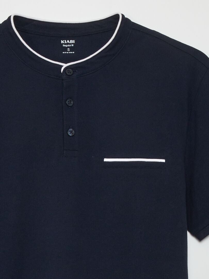 Polo shirt van katoenen piqué met opstaande kraag - BLAUW
