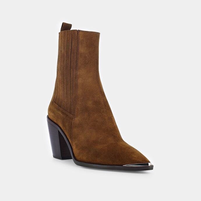 Boots à talons et à fronces  en croute marron
