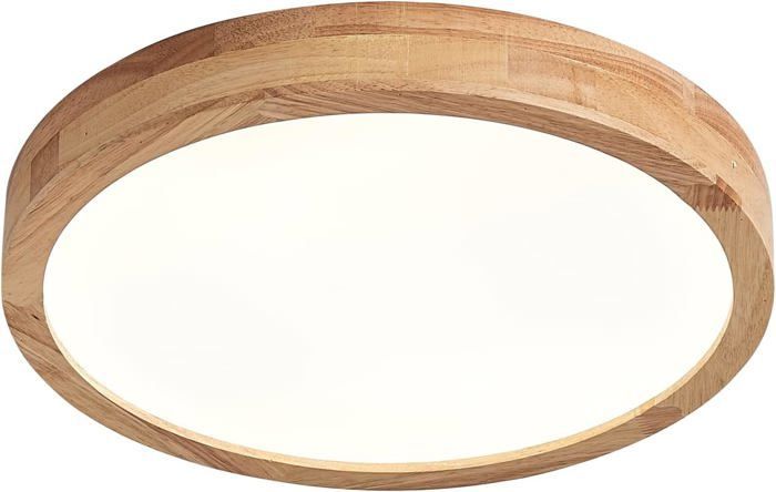 Lámpara de techo LED de madera SNOGOLD de 20 W, moderna lámpara de techo redonda de madera de Ø30 cm, para salón, cocina y pasillo - Blanco frío 6000 K