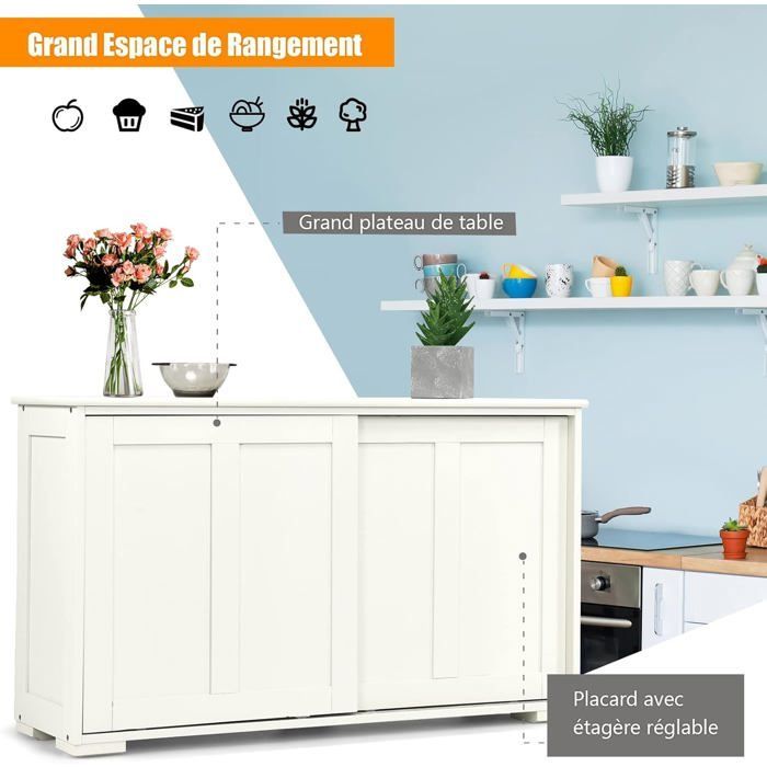 Aparador de cocina contemporáneo COSTWAY, lacado en beige, con puerta corredera y 2 estantes de MDF, 106,5 x 33 x 60 cm.
