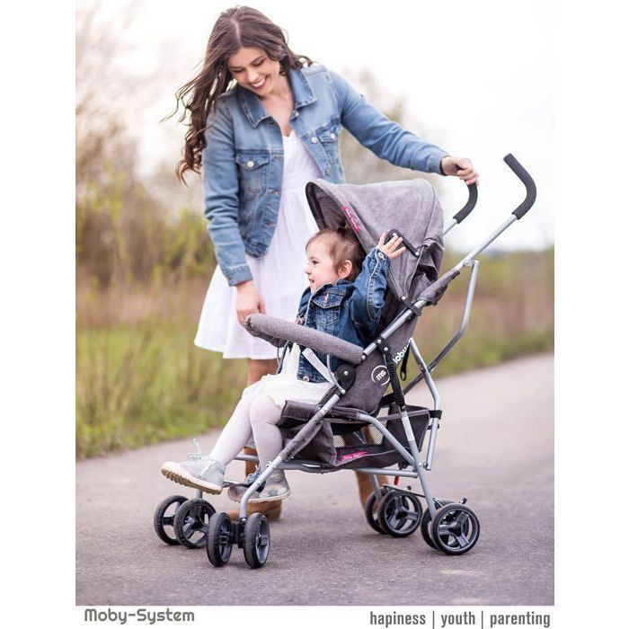 Child's Stroller - Foldable Stroller - up to 14 kg, adjustable backrest, double seat, swivel wheels - with sunshade