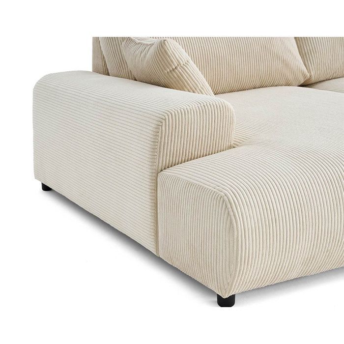 Garance - canapé droit 4 places double méridienne - assise profonde - en velours côtelé - Beige