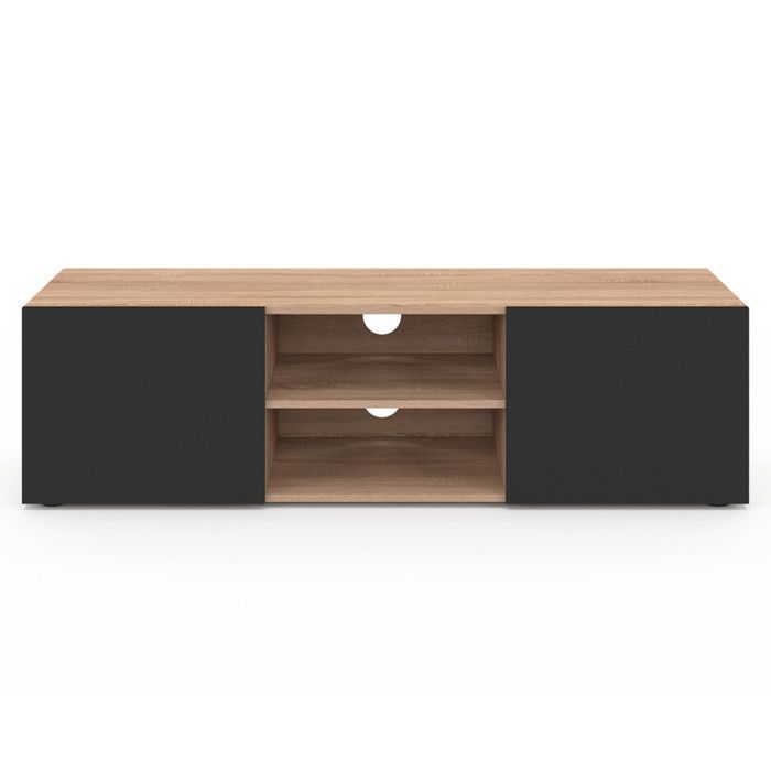 IDMARKET ELI tv-meubel, 113 cm, beukenhoutlook, zwarte deuren