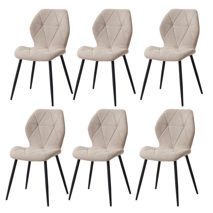 Set di 6 sedie - HJhomeheart - Sedia da pranzo vintage in lino - Beige - Gambe in metallo - Ergonomica