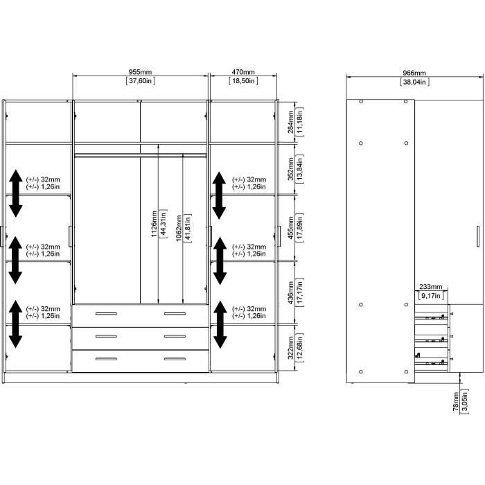 Armoire VEGA - Décor Blanc mat - 4 portes + 3 tiroirs - L 195,5 x P 49,6 x H 200,4 cm