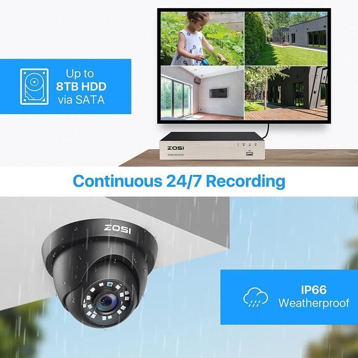 ZOSI H.265+ 1080P Surveillance Camera Kit with 8CH 1080N DVR Recorder, 20M Night Vision, Instant Alerts and Free App