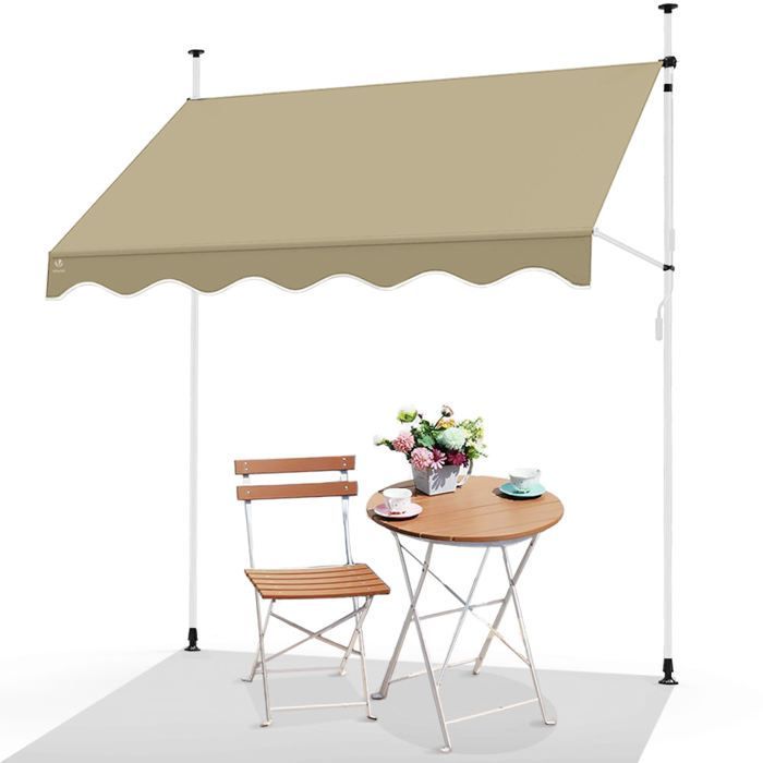 Tenda da sole retrattile manuale VOUNOT® da 200 cm, beige - Non richiede forature - Altezza e inclinazione regolabili - Tenda da sole con manovella