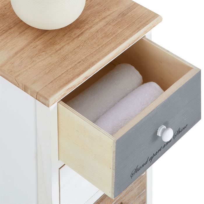 Chiffonnier SALVA petite commode avec 6 tiroirs en bois de paulownia style shabby chic vintage rustique blanc