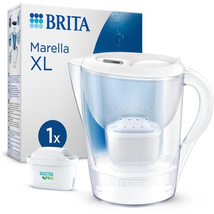 Carafe filtrante BRITA - Marella Blanche XL - Capacité 3,5L dont 2,5L d'eau filtrée -  1 Cartouche Maxtra Pro All-In-1 incluse