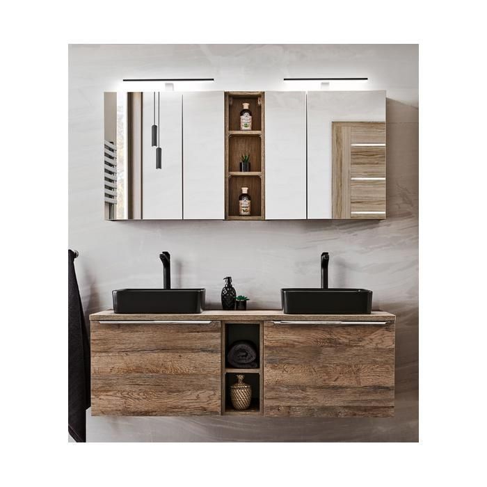Ensemble salle de bain double vasques 140 cm + 5 éléments - Rosario Oak