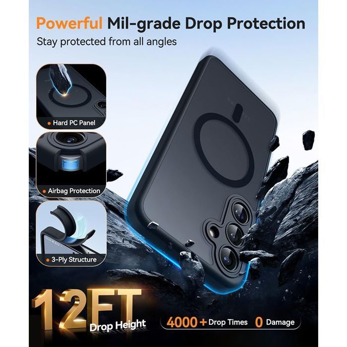 Protective Case - BOOLING - for Samsung Galaxy S24 - Shockproof - Matte Black - 2 Tempered Glass Screen Protectors