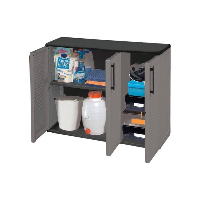 Armoire d'extérieur Darmellin - Dmora - En PVC - Gris, Noir 102x37h84 cm