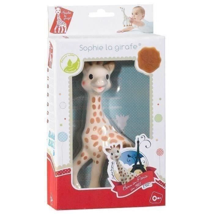 Sophie, die Giraffe, mit ihrer Geschenkbox