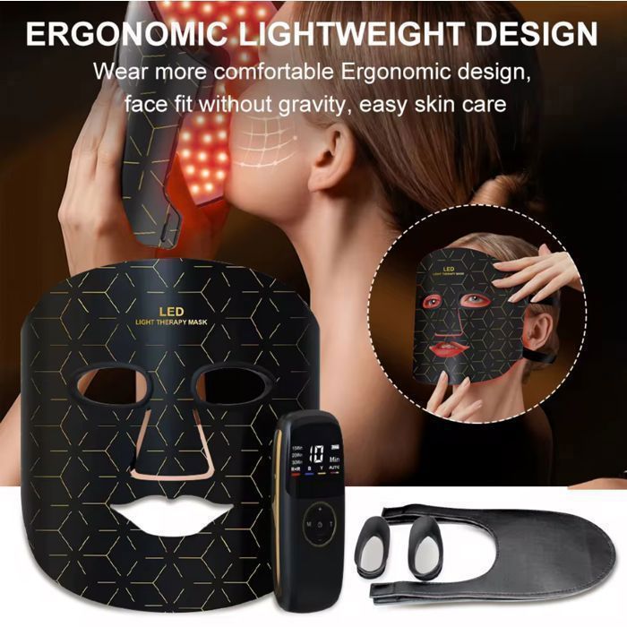 Maschera viso a LED per terapia: rassodante, antirughe, illuminante e anti-età, delicata, rilassante terapia a luce calda, senza fili