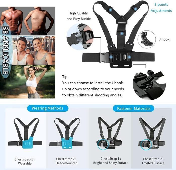 4-En-1 Kit d'Accessoires d'Appareil Photo d'Action pour GoPro Hero 13/12/11/10/9/8/7/6/5/Fusion/AKASO/Campark/APEMAN/Crosstour