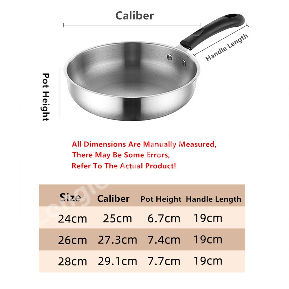 Poêle à frire en acier inoxydable, wok non revêtu, casserole épaisse pour la cuisine, compatible avec les plaques à gaz et à induction, ustensiles de cuisine universels antiadhésifs.
